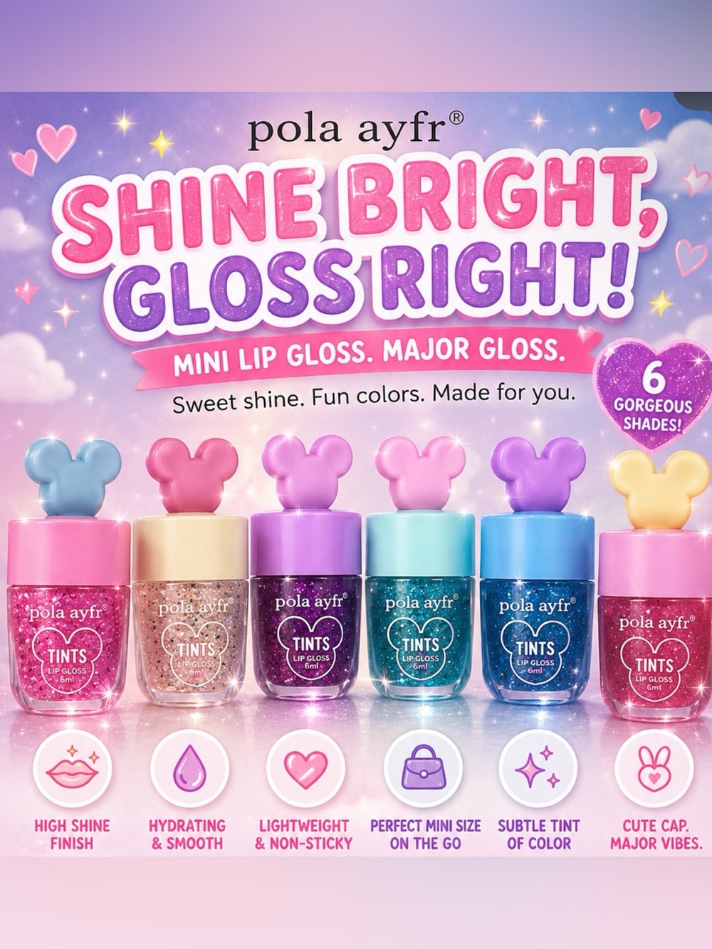 Lip Gloss with Mouse Ear Themed Applicator Cap